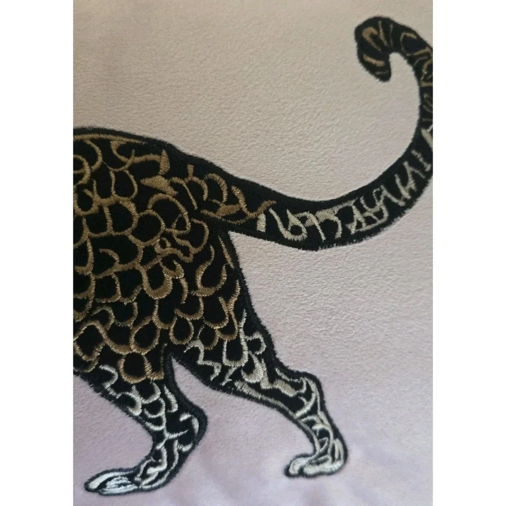 Bebe Blush Pink Velvet Leopard Lumbar Pillow Embroidered Cheetah Boho‎ Chic